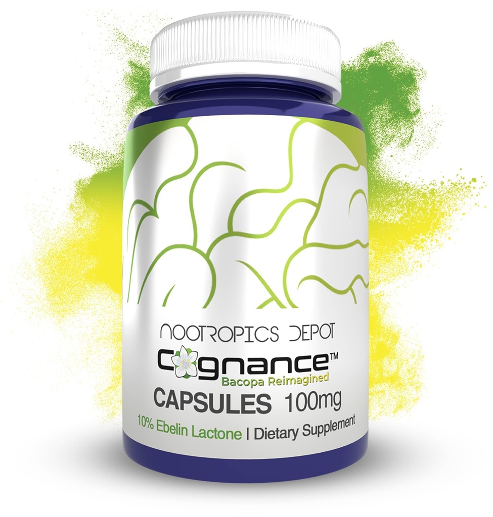 Nootropics Depot Cognance Forbedret Bacopa Kapsler | 100 mg | 10% Ebelin Lactone | Bacopa monnieri | Mood, Minne, & 5-HT2A Aktivering, 60 greve (Pack of 1)