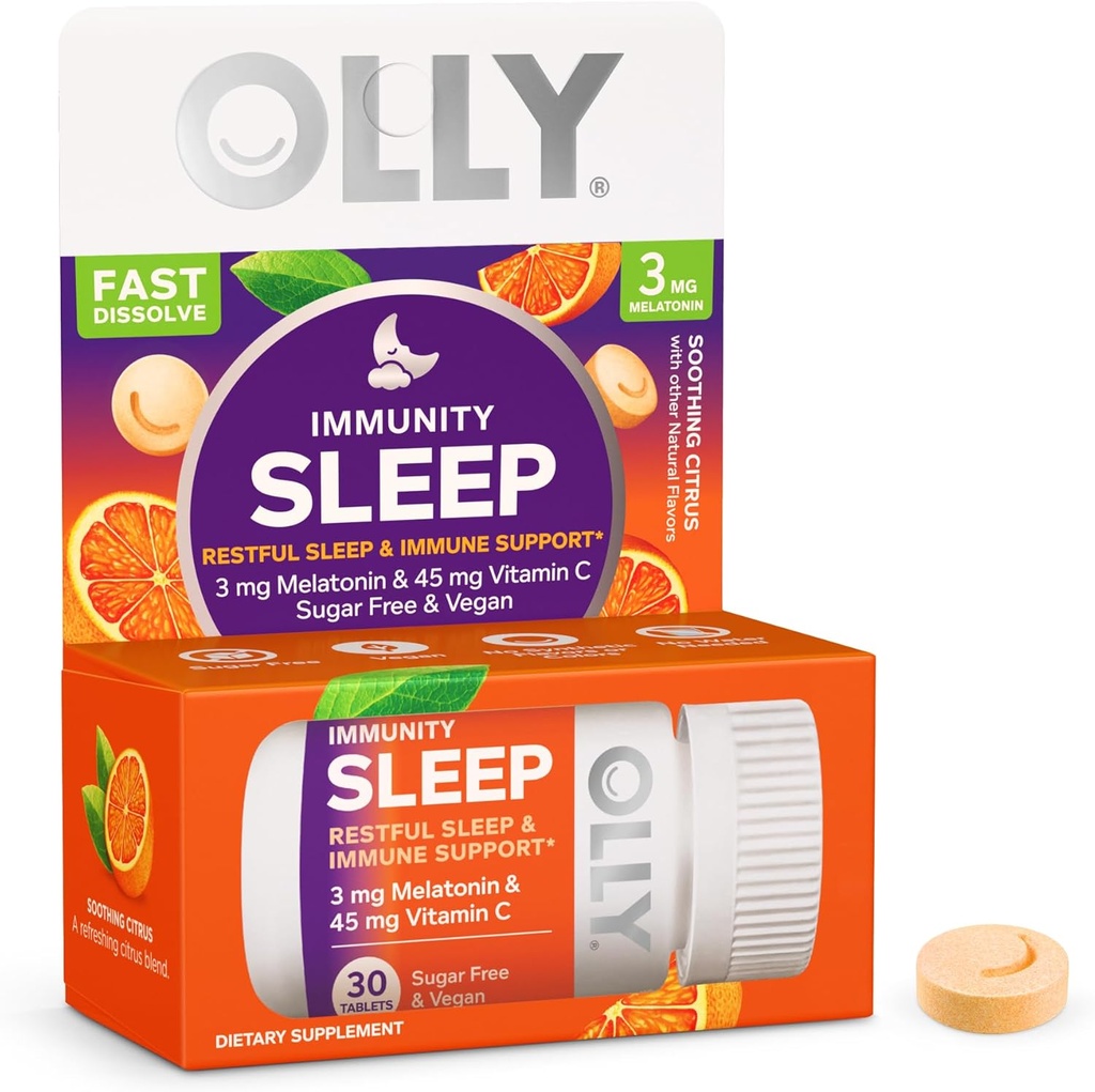 OLLY immunitet søvn raske oppløsninger, 3 mg Melatonin, vitamin C, Citrus flavor, 30 dagers forsyning - 30 teller
