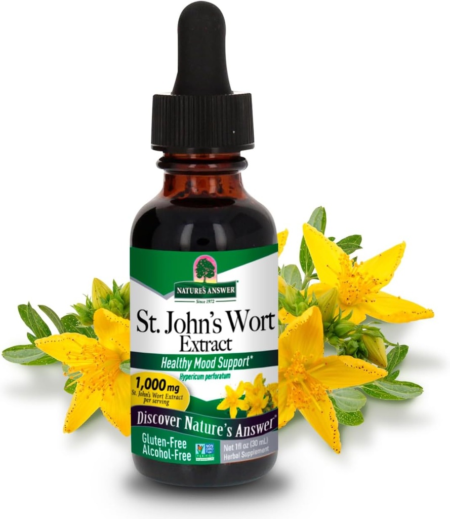 Naturens svar St. John's Wort alkoholfri flytende ekstrakt (Hypericum Perforatum) | Sunn Mood Support | Ikke-GMO, Kosher & Glutenfri 1oz