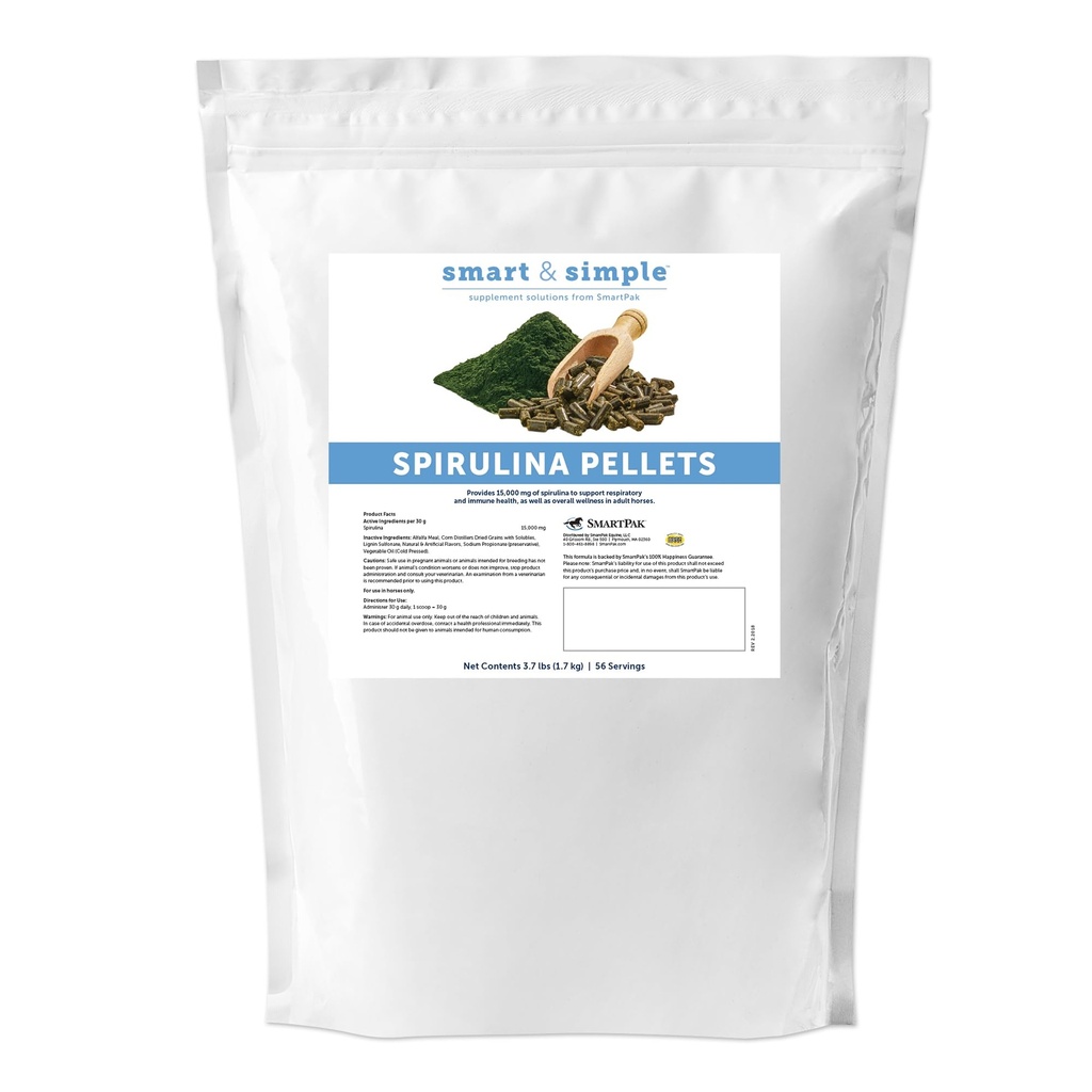 Smart & simple Spirulina Pellets for hester | Immunstøtte, åndedrettstilskudd for hester | Beleilig og tastig Apple Banan Flavor | 56 Serverer | 3,7 lb Bag