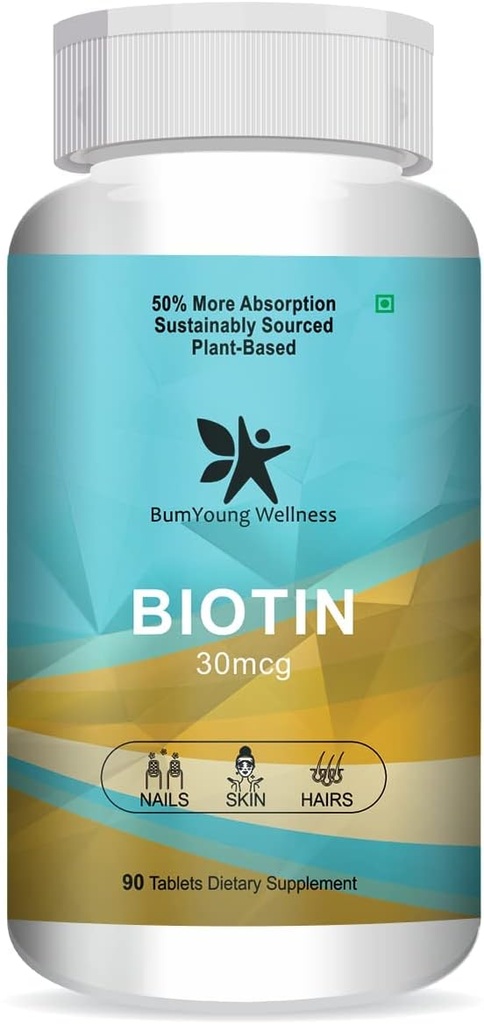 Biotin 30mcg, Supplement for hårvekst, sterk hår og glødende hud, kjemper negle Brittleness 90 tabletter