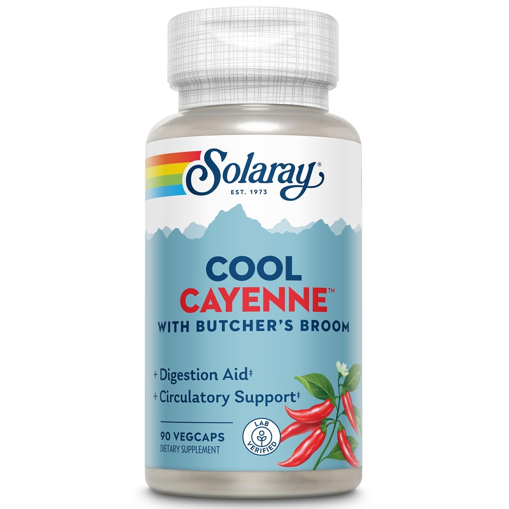 SOLARAY Cool Cayenne Pepper 40 000 HU med slaktere Broom for sunn sirkulasjonsstøtte ® 90 Vegkaps