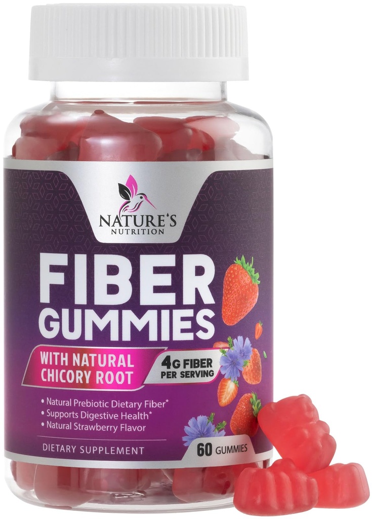 Fiber Gummies for voksne 4g - Prebiotic Plant Basert Fiber Gummy Supplement for Digestive helse & regelmessig støtte, Daglig Prebiotic Supplement støtter Gut Helse for kvinner og menn, Vegan - 60 Gummies