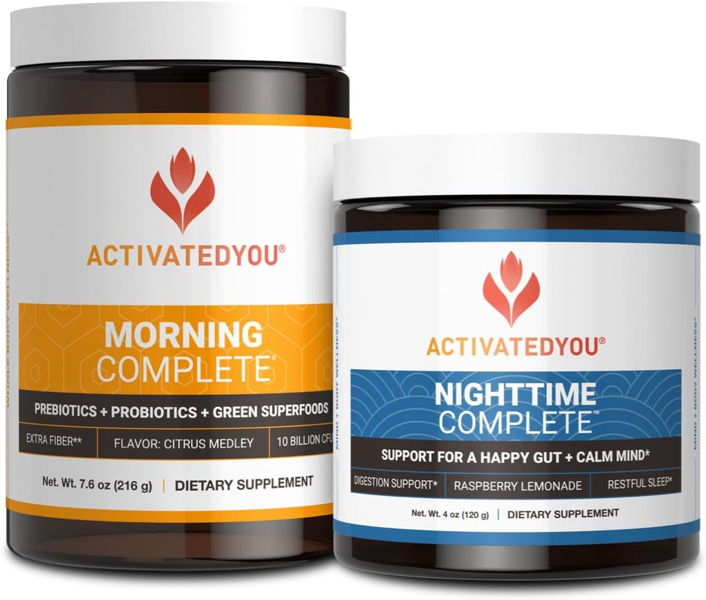 ACTIVATEDYO Morgen komplette prebiotika, probiotika og grønn supermat (Citrus Medley) & natttid Complete, Ashwaghanda (Raspberry Lemonade), 30 serveringer