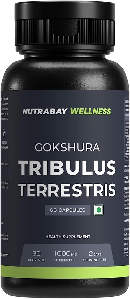 Wellness Tribulus Terrestries (Gokshira) - Naturlig støtte for energi, ytelse og utholdenhet og muskelvekst - 1000 mg, 60 Veg Kapsler