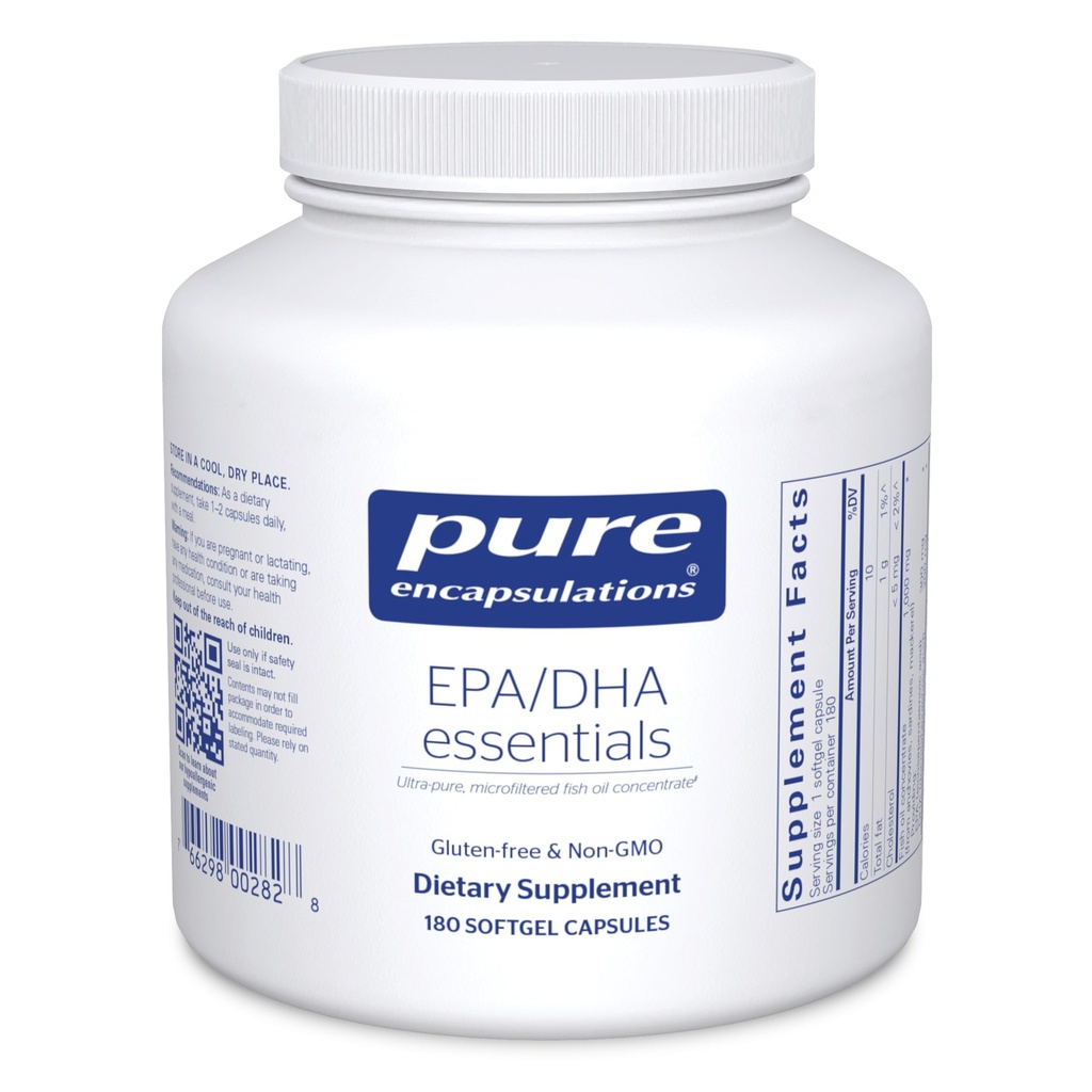 Ren innkapslinger EPA/DHA Essentials - Fish Oil Concentrate Supplement for å støtte kardiovaskulær helse - Premium EPA & DHA Supplement med Omega 3 - 180 Softgel Kapsler