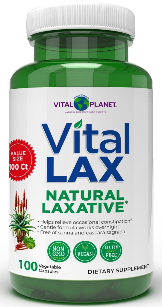 Vital Planet - Vital Lax Natural Laxative Cleanse Supplement for anledninger, med magnesiumhydroksid, Slippery Elm, Aloe, og Triphala for å støtte Bowell Regularity 100 kapsler