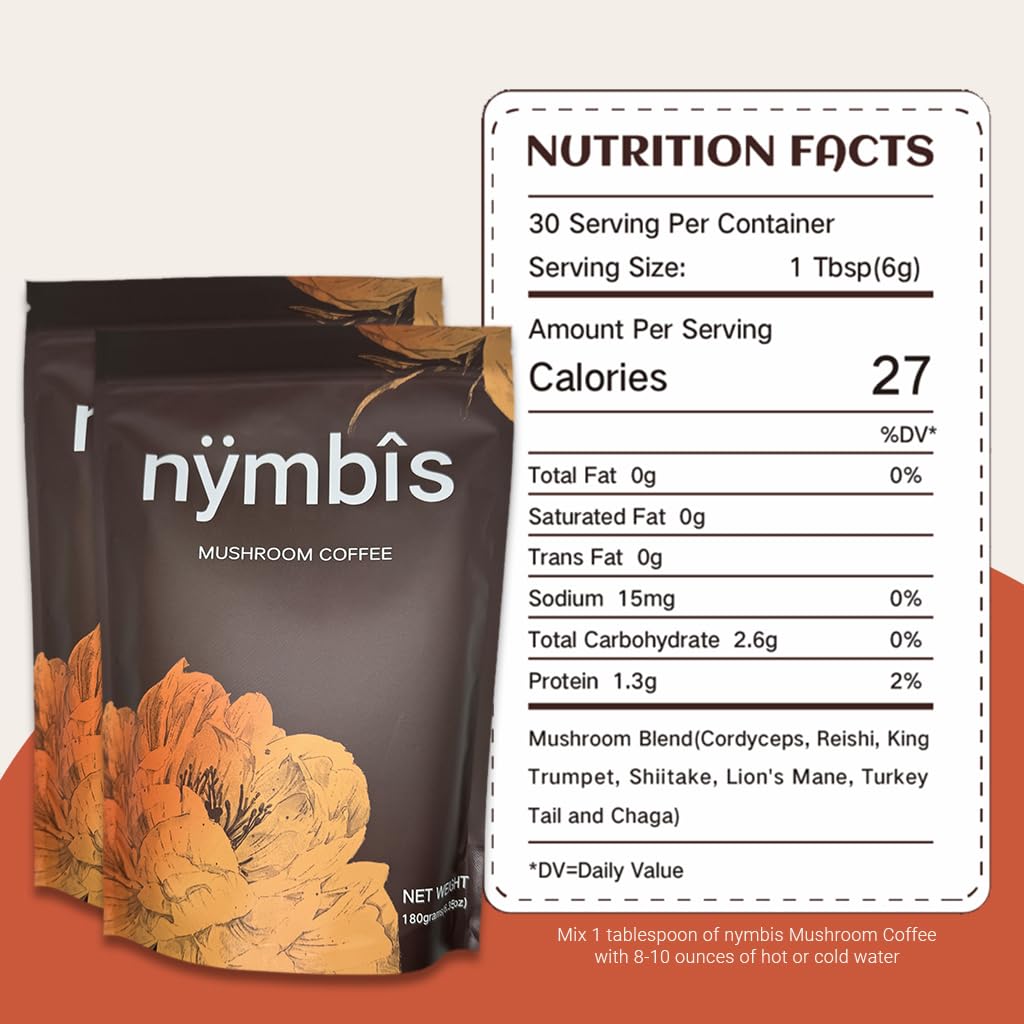Nymbis Mushroom Coffee Ō Ground Coffee with 7-Mushrooms Blend (Cordyceps, Lion's Mane, Reishi, Chaga, Maitake, Shiitake, Tyrkia Tail)