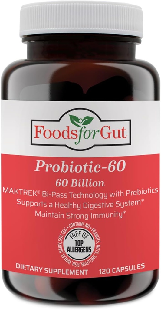 Foods For Gut Probiotic Capsules 60 milliarder Cfus ® MAKTrek Bipass Technology ® Digestiv & immunologisk støtte 120 kapsler