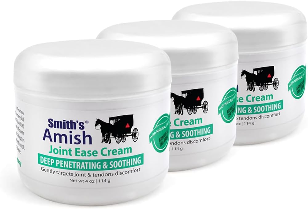 Smith's Amish JointEase Soothing Cream 3 Pack (Tre 4 oz Jars) med Arnica, Te Tree, Eucalyptus, Peppermynte og Rosemary