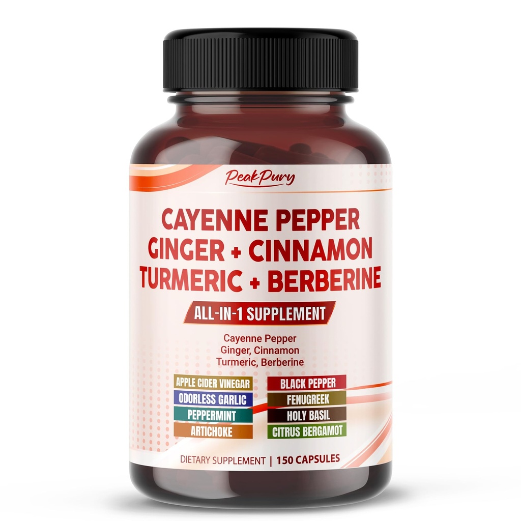 Cayenne Pepper Ginger Turmeric Berberine - Digestion, Gut Heath Support - Laget i USA