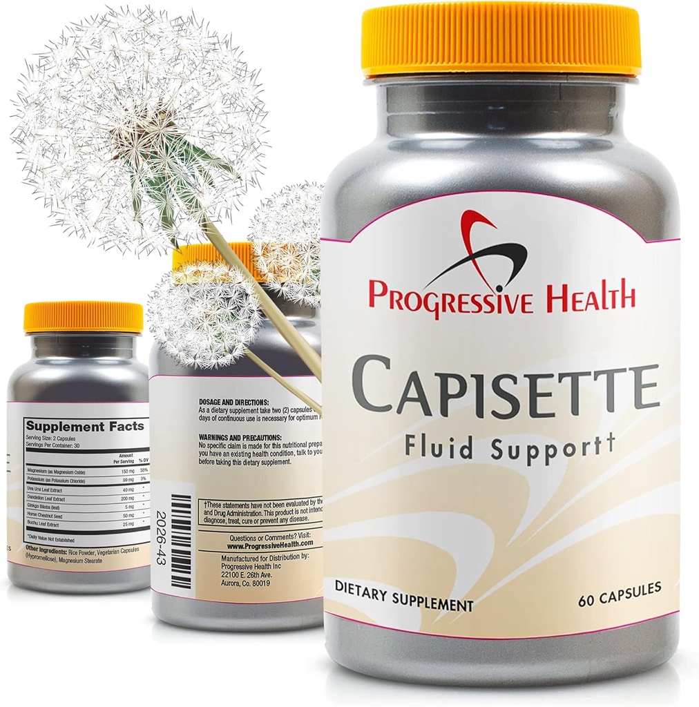 Capisette vanntetthetsstøtte - Reduserer Swollen føtter, ankler og ben - Redusere svette og væskeholdenhet fra Edema. Inkluderer: Kalium, Dandelion Root, og mer kosttilskudd (60 kapsler)
