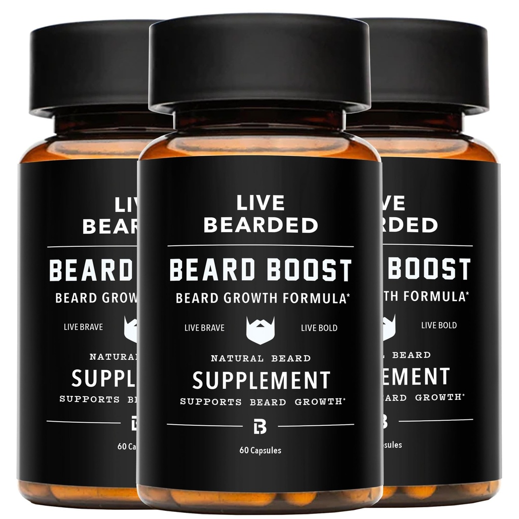 Live Bearded Beard Boost - Bearde Vekst Vitaminer for menn med biotin, kollagen, Silica, Fo-Ti Root - Ansiktshårvekst for menn, laget i USA 90-dagers forsyning