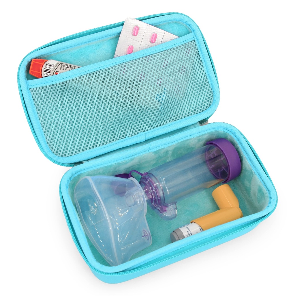 ACSEMATIX Astma Inhaler Case For reise passer Astma Inhaler Spacer med maske festet, innåndingsholder og ekstra tilbehør som brukes med Spacer For Inhaler, inkluderer Turquoise Astma Case bare