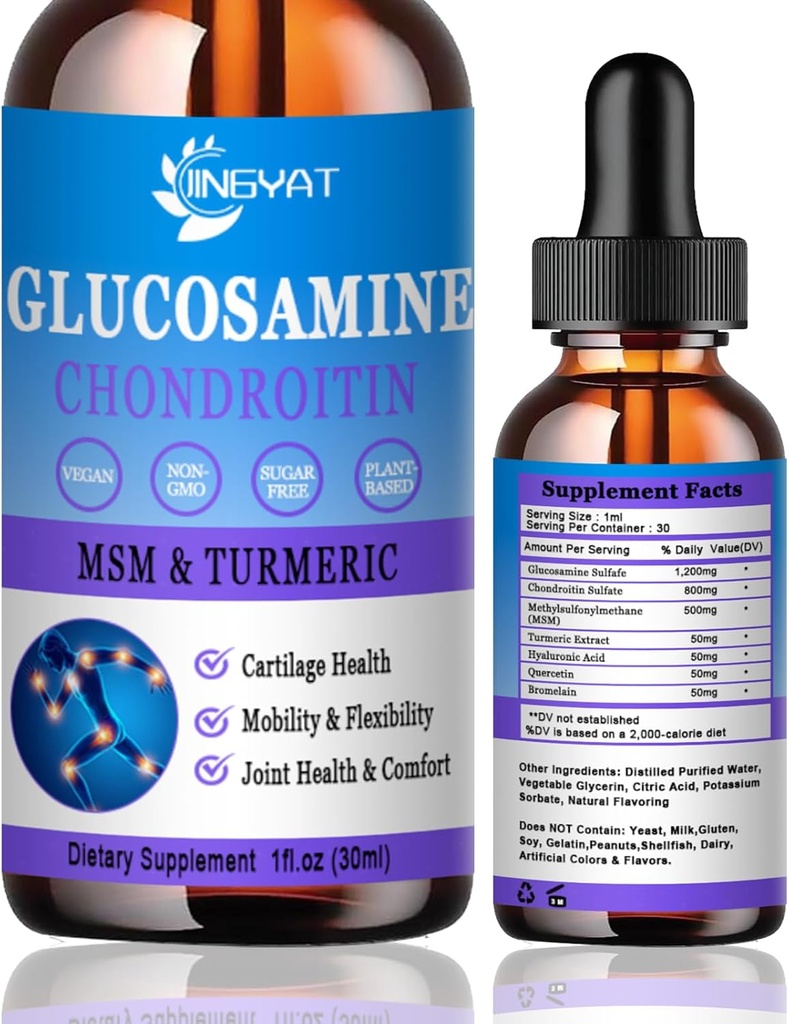 Glukosamine Chondroitin flytende dråper 2000mg, Liposomal Glukosamine Chondroitin MSM, Chondroitin & Glukosamin Næringstilskudd w/Turmeric Extract, Hyaluronsyre, Quercetin & Bromelain