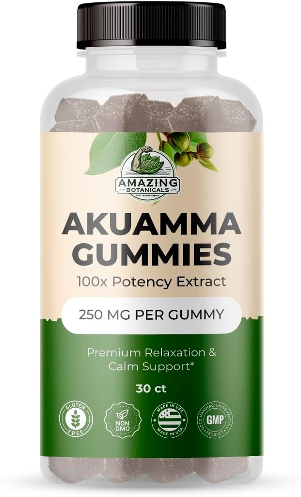 Amazing Botanicals Akuamma Gummies - høy potens daglig velvære Gummy, Vegan, ikke-GMO, Glutenfri Herbal Supplement - 250MG Per Gummy med naturlig Wild Berry Flavor (30 greve)