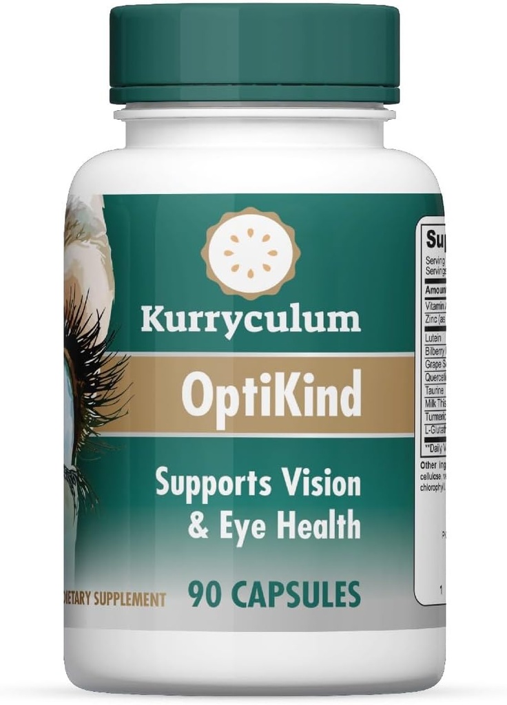 OptiKind Vision Støtte Eye Vitamins, 90 Kapsler, Øye Helse Formula med lutein for øyne og glutathion