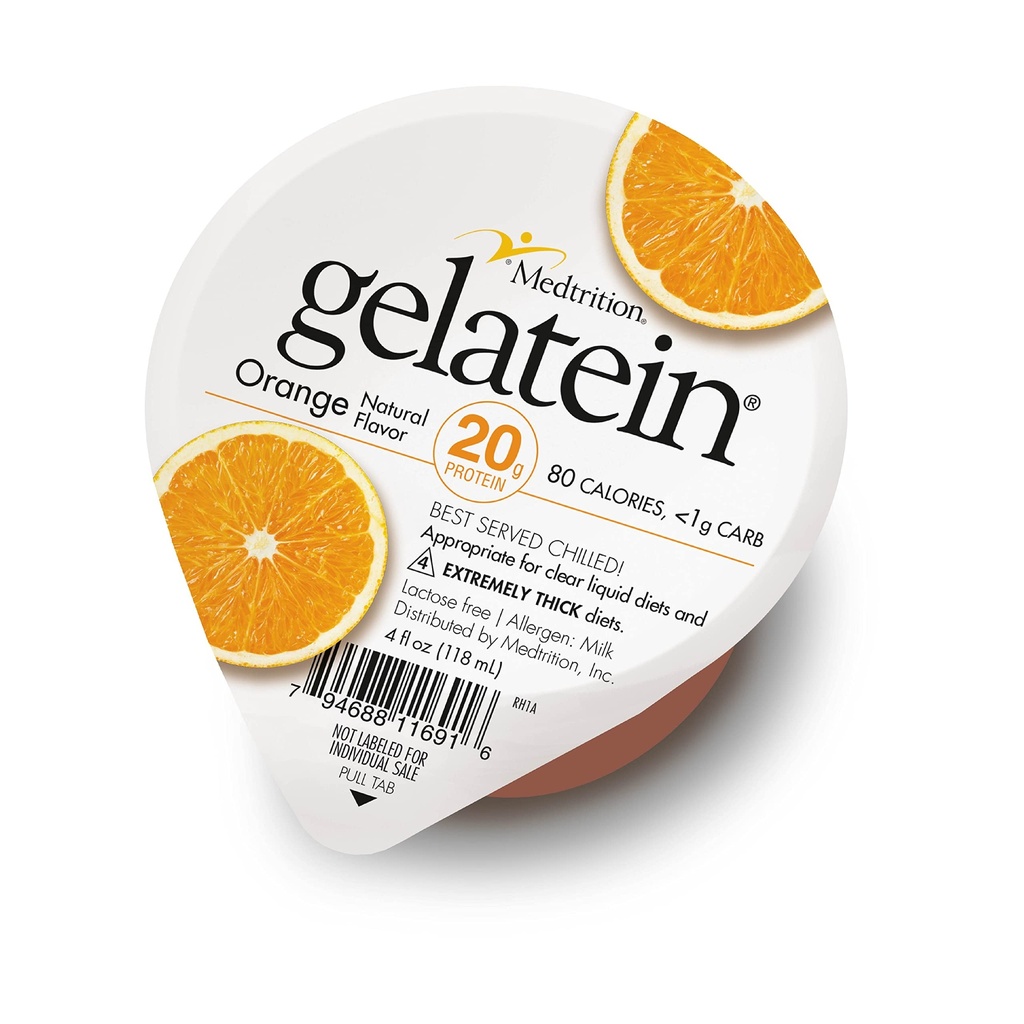 Meditasjon Gelatein Orange: 20 gram protein. Sukkerfri. Ideell for klare flytende dietter, svelgevansker, bariatrisk, dialyse og onkologi. Flott pre eller post-workout Snack. (12 Pakke)