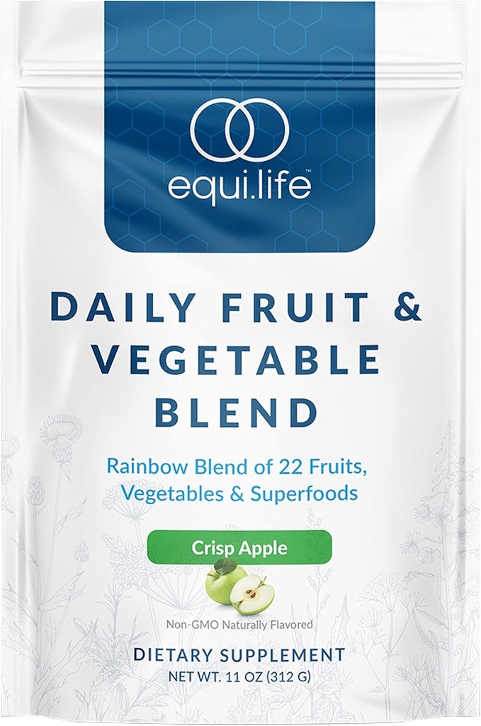 Equilife daglig frukt og grønnsaker blanding, Superfood Antioksidant Supplement, Crisp Apple Flavor med vitamin C, Fiber, og 9 essensielle Aminosyrer, støtter energi, lavt sukker, vegansk, 30 serveringer