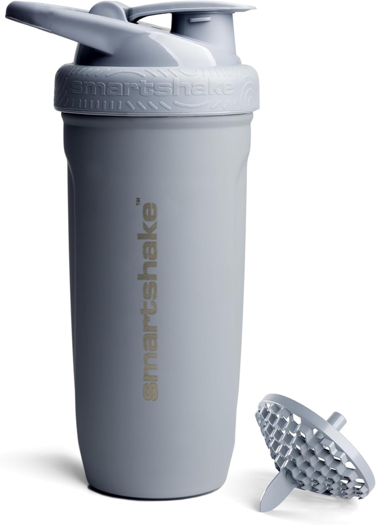 Smartshake Reforce Rustfritt stål protein Shaker flaske 900 ml | 30 oz - Leakproof Skrue-på Lid - BPA Gratis – Ikke-isolert flaske-unisex (Grey)
