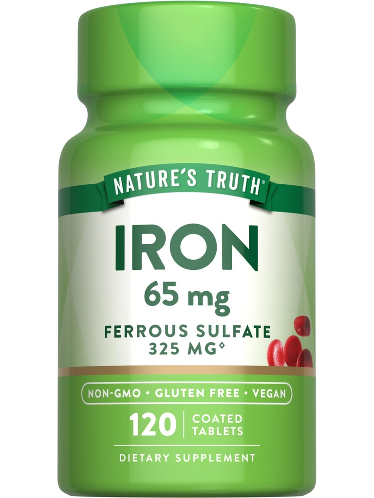Naturens sannhet jern supplement | 65 mg | 120 tabletter | 325 mg Ferrous Sulfate | Ikke-GMO & Glutenfri piller