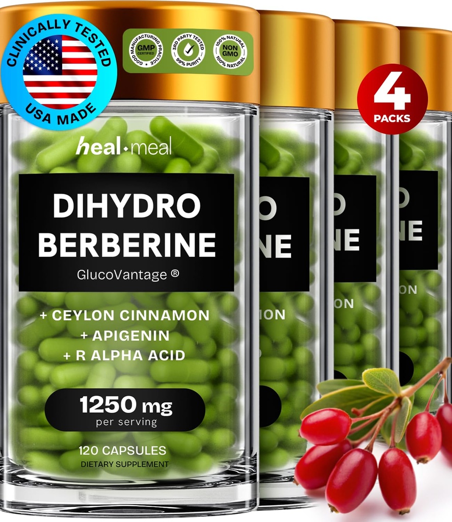 Dihydroberberin Supplement - Dehydro Berberin Supplement - Super Berberin Supplement med Ceylon Cinnamon & R Alpha Lipoic Acid & Apigenin - Hydroberin 480 caps (4 Pakker)
