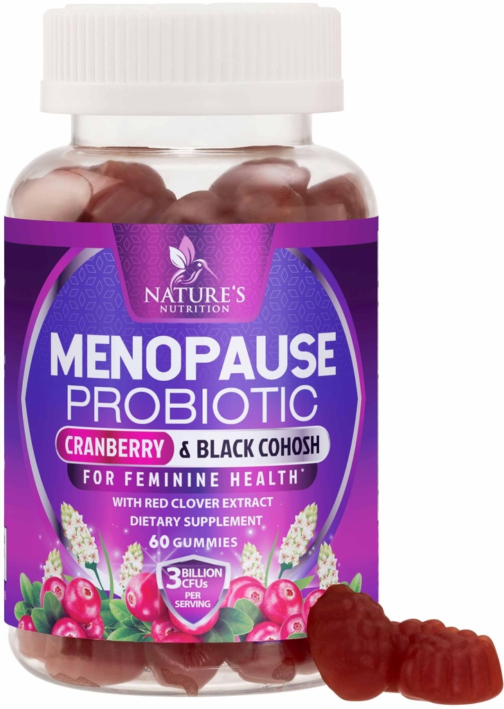 Menopause kosttilskudd for kvinner - 3 milliarder CFU Naturlig Menopause Relief for Milde Hot Flashs & Night Sweats, PH, Vaginal Helse Støtte Probiotika for kvinner Gummy, Probiotiske Supplement - 60 Gummies