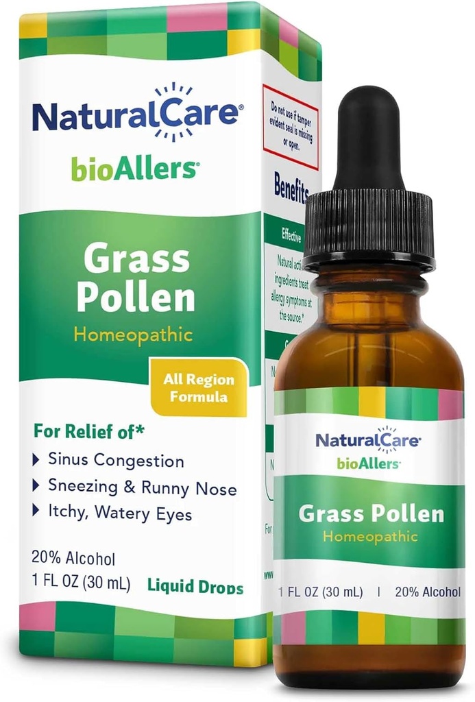 BioAllers NaturalCare Gras Pollen Homeopatiske flytende dråper, 1 Fl Oz ® kan gi støtte gjennom Sinus Congestion, Sneezing & Runny Nese, kløe, Vannige øyne