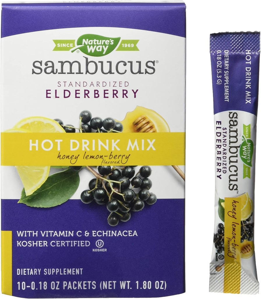 Naturens måte Naturens måte Sambucus Soothing Elderberry Hot Drink Mix, med vitamin C & Echinacea, 10 greve, Honning Lemon-Berry Flavored, 10 greve (Pack of 12)