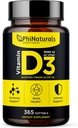 PhiNaturals Vitamin D3 1000iu Softgels Supplement Olive Oil Base 365 Gel Caps Ett år forsyning av VIT D, Vitamina D 3 1000 iu