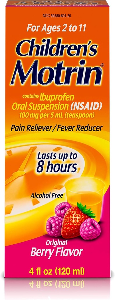 Motrin Children's Ibuprofen Oral Suspensjon Original Berry Flavor - 4 oz, Pakke med 3