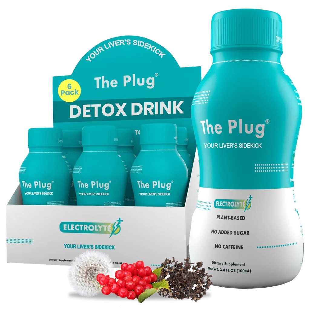 Plug Liver Cleanse Detox & Repair Drink - Plant Basert Herbal Electrolyte Drink for Liver Support & Helse, Bloating Relief, Restore Antioksidanter & Mineraler | Liver Complex Energy Drink (6-Pack)