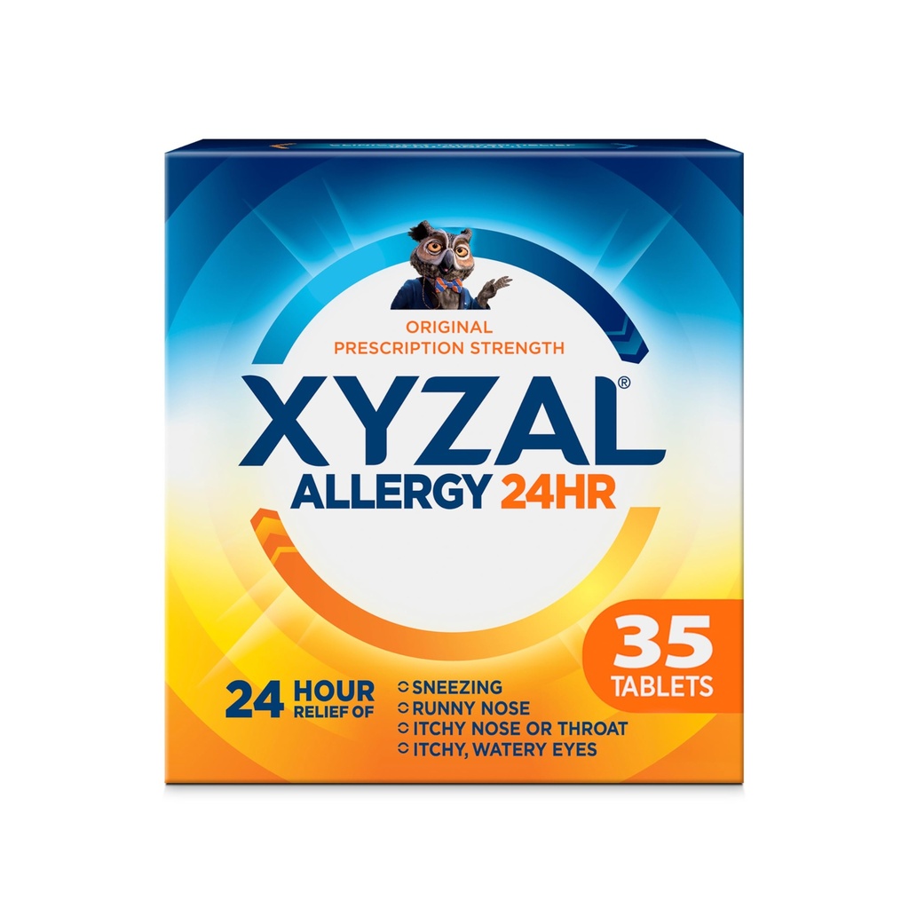 Xyzal 24 timers allergi relief medisin, opprinnelig reseptstyrke Antihistaminer, levocetirizin dihydroklorid tabletter, 5 mg, 35 greve