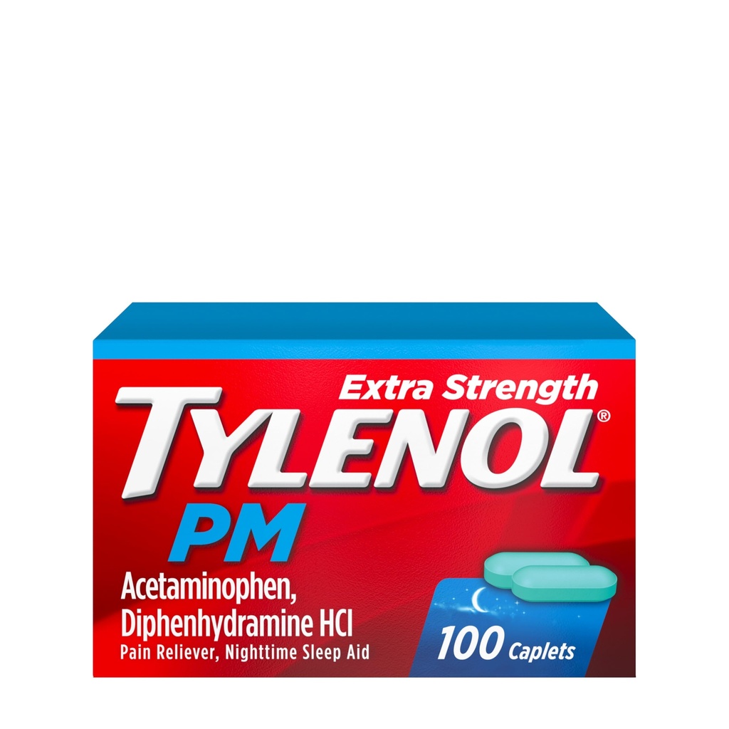 Tylenol PM Ekstra styrke Natttid Smerte Reliever & Sleep Aid Caplets, 500 mg Acetaminophen og 25 mg Diphenhydramine HCl, Relief for nattesmerter og smerter, ikke-habit forming, 100 ct