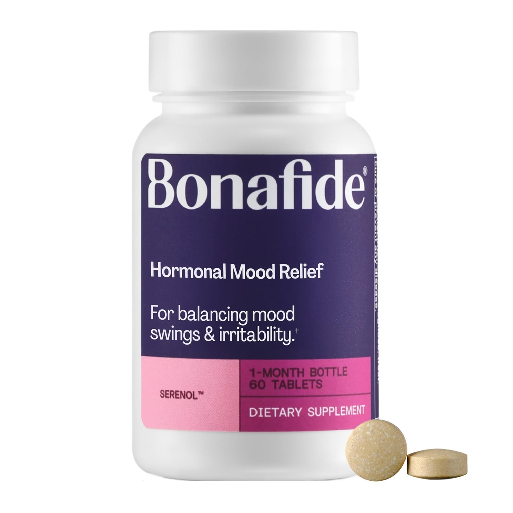 Serenol av Bonafide. Relief fra Hormonal Mood Swings, Irritabilitet, & PMS Bleating. — 1-måneds forsyning (60 tabletter)