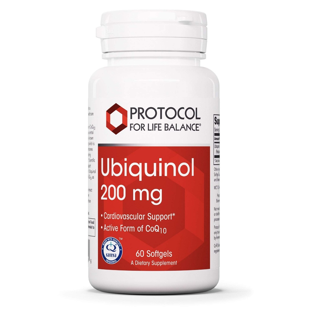 PROTOCOL FOR LIFE BALANCE Ubiquinol 200mg - Biotilgjengelig CoQ10 Softgels - Hjarte Helsestøtte - Oxidativ Stress Quencher - Soya Gratis og Dairy Gratis - 60 Softgels