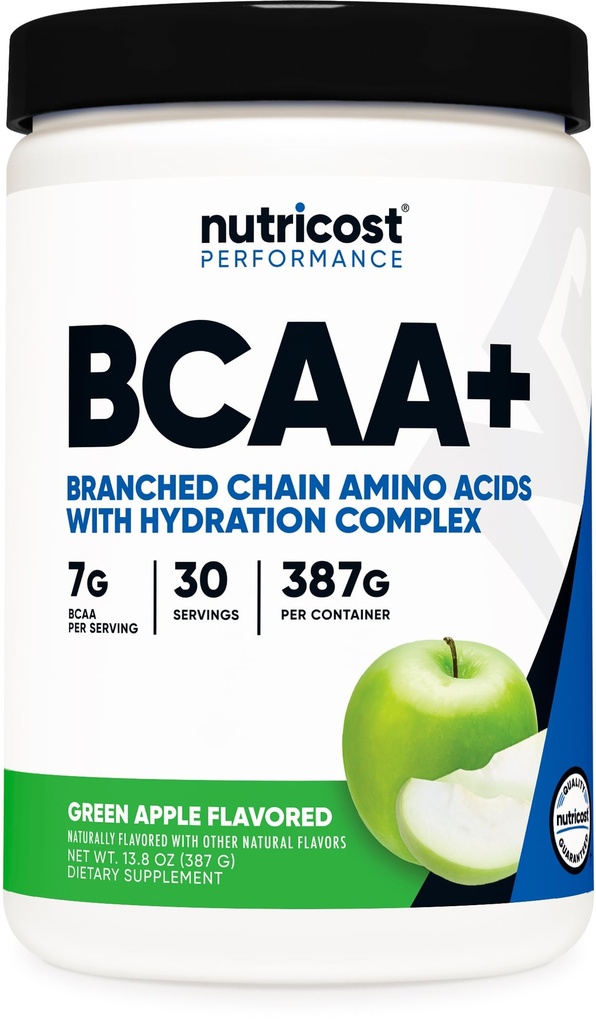 Nutricost BCAA + Hydration Powder (Green Apple) 30 Serveringer - Branched Chain Aminosyrer med Hydration Complex - Glutenfri, ikke-GMO