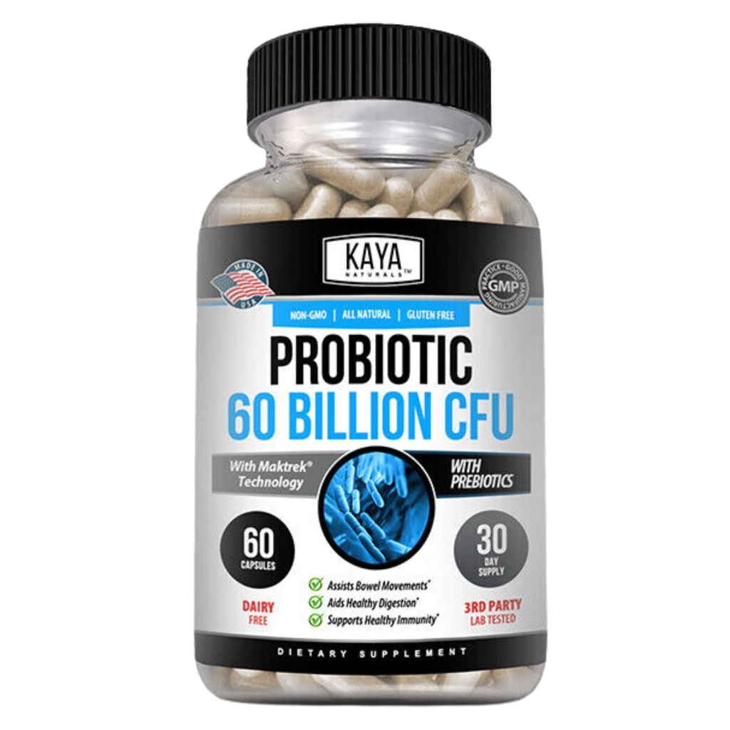 Kaya Naturals Probiotic 60 milliarder CFU - Probiotika for kvinner, Probiotika for menn og voksne, Naturlig - Gut Helse og immunstøtte Supplement - gir digestiv støtte - 60 Grønnsaker Kapsler