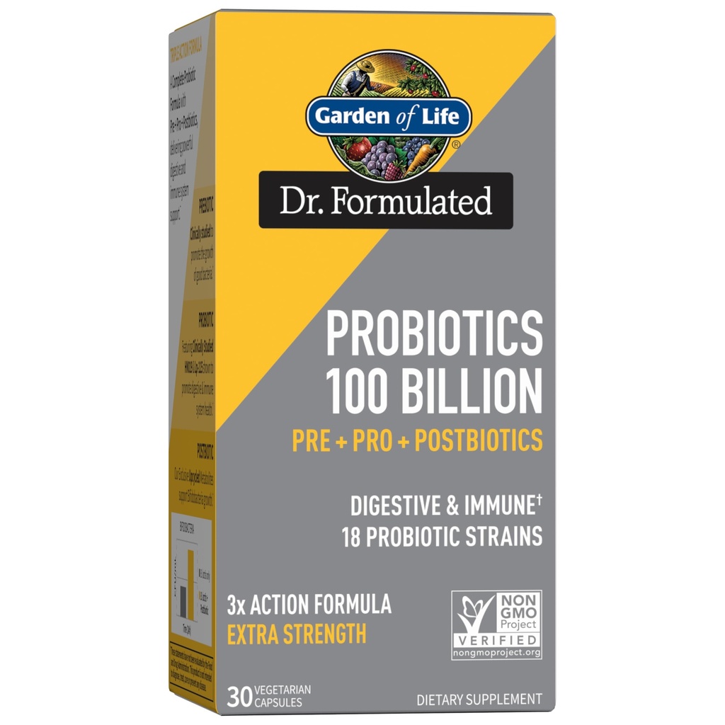 Livshage Dr Formulert Probiotika 100 milliarder CFU Pre + Pro + Postbiotika - Ekstra styrke Digestiv og immun støtte for menn og kvinner, Potet, Acacia, Postbiotiske Metabolitter, 30 kapsler
