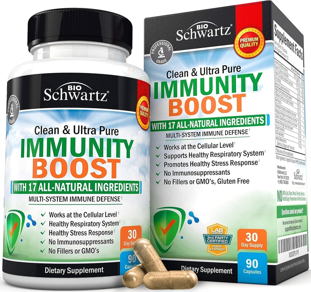 Immunitet Boost Supplement med eldrebær, vitamin A, Echinacea & Zink + vitamin C 1000 mg kapsler med sink, rose HIPS & Bioflavonoider