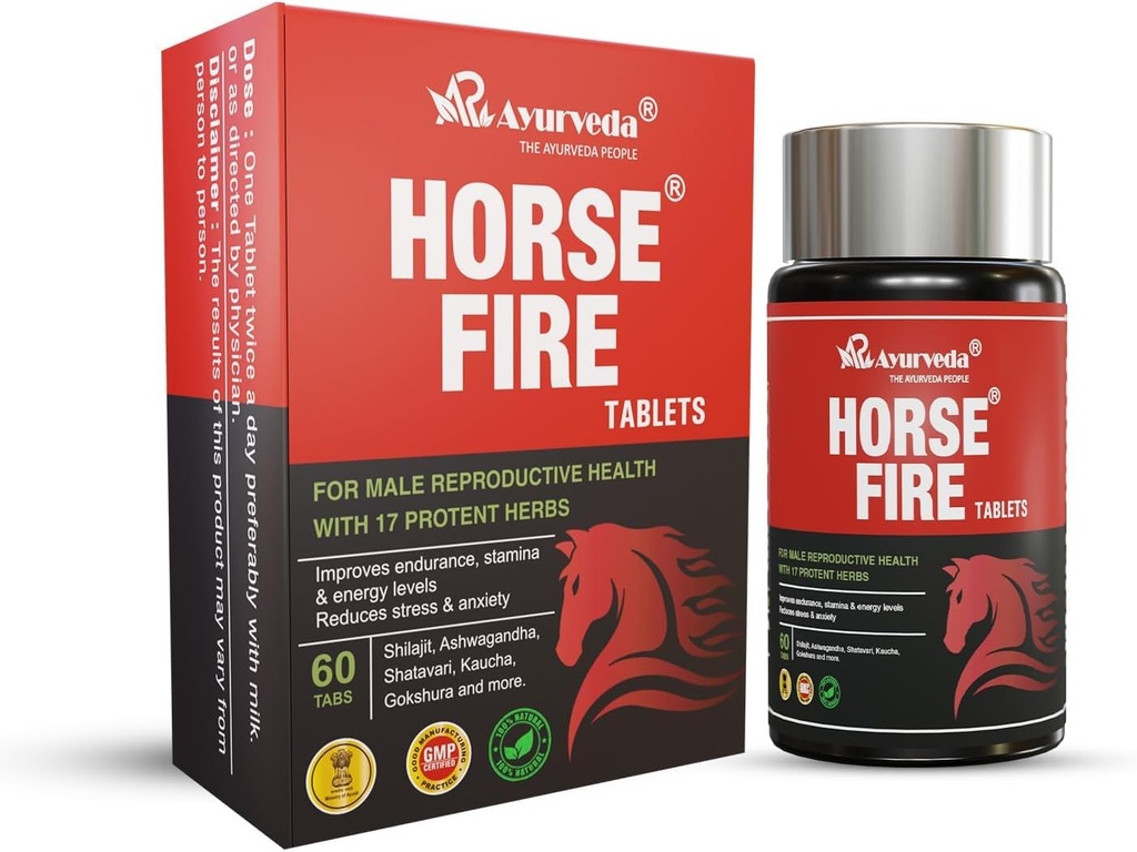 Hest brann Tabletter for menn ayurvedisk medisin - for utholdenhet, muskelvekst, immunisme og total velvære | Hest brann tablett (pakke på 60)