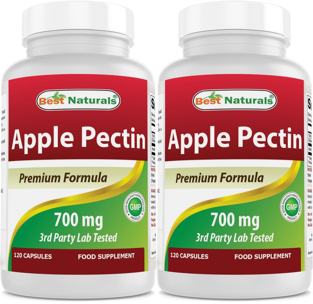 Best Naturals Apple Pectin 700 mg - Dietary Fiber - Intestinell støtte - 120 Kapsler (120 Antall (pakke på 2))