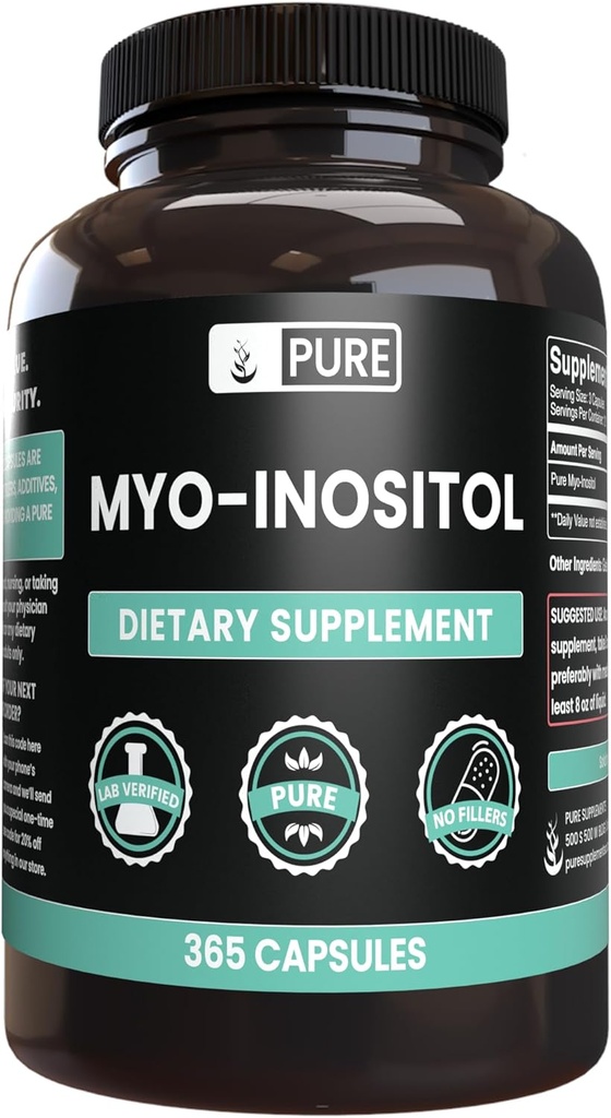 Rene opprinnelige ingredienser Myo-Inositol (365 kapsler) Ingen magnesium eller ris fyllstoffer, alltid ren, Lab verifisert