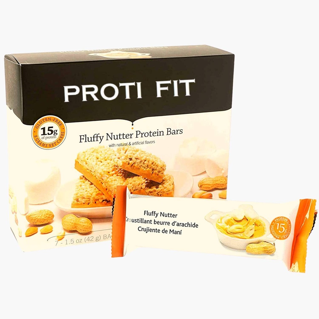 Proti Fit - Fluffy Nutter Protein Bars, Lavkalori Snacks for vekttap og sunne måltider (Fluffy Nutter, 1 Pack)