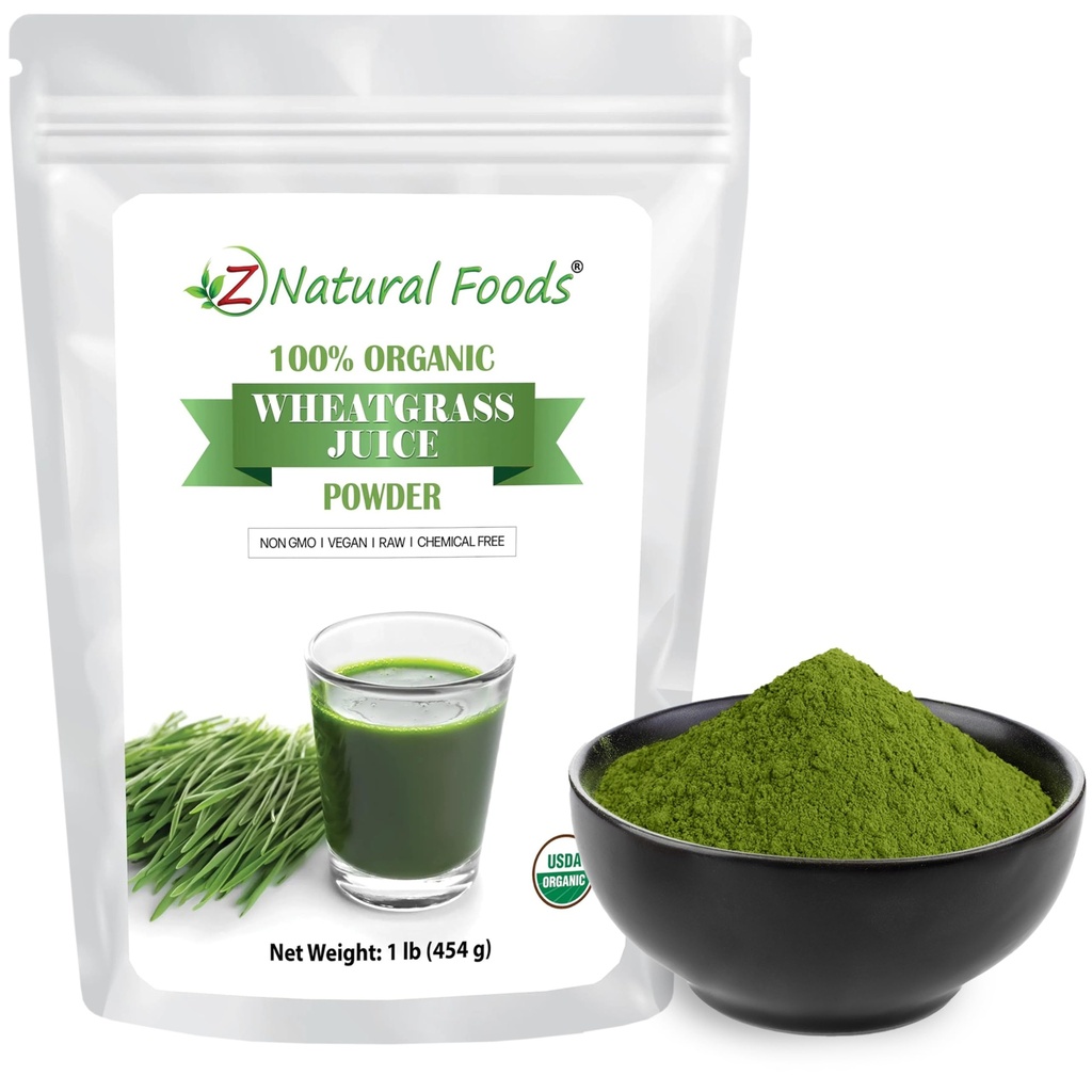 Z Natural Foods Økologisk hvete Grass Juice pulver - Supermat for sunn aldring og diagonering - ikke-GMO, Vegan, Kosher - Perfekt for juices, Yogurts & Smoothies - Wheatgrass Juice pulver Bliss, 1 lb
