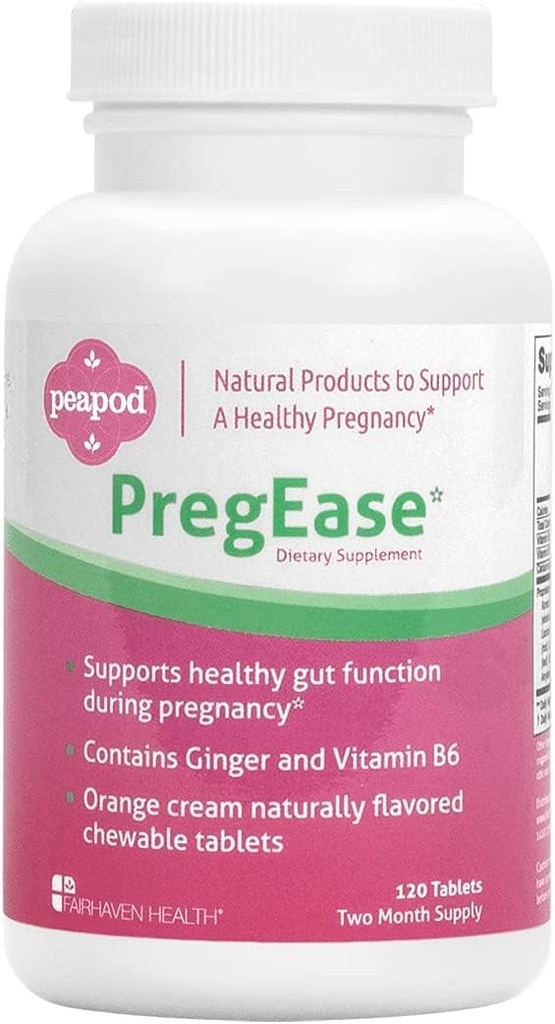 Fairhaven Heath Peapod Pregease Morgensykhet Supplement for gravide kvinner - Søt Orange Chewable Tabletter med Ginger og vitamin B6-2 måneders forsyning