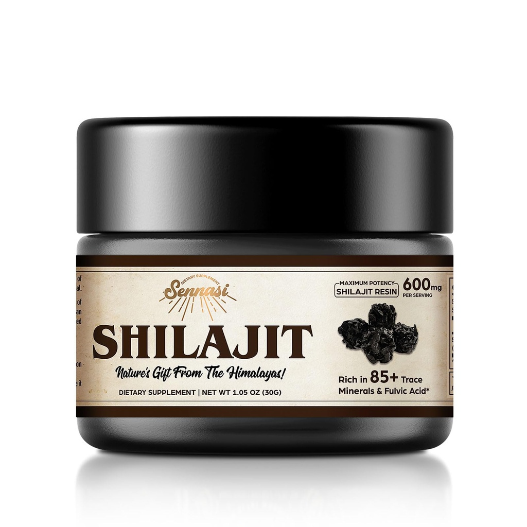 Shilajit ren Himalayan Organic Shilajit Resin - 600mg Maksimal potens Natural Organic Shilajit Resin med 85+ Trace Minerals & Fulvic Acid for energi, immunstøtte, 30 gram (1 pakke)