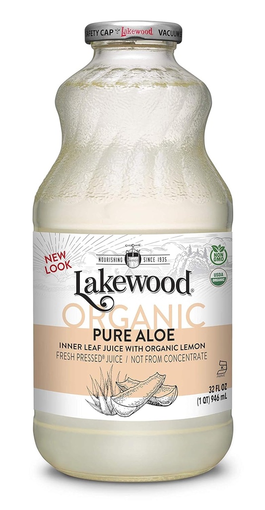 Lakewood organisk ren aloe indre blad, fersk presset, 32 fl Oz, pakke med 6
