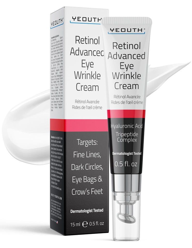 YEOUTH Retinol Eye Cream Anti Aging, Firming Under Øyekrem For Puffiness og Vesker Under Øynene For Vrinkler og Mørke Sirkler Med Hyaluronsyre og Tripeptider 15 ml