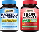 Jern Supplement med vitamin C 60 tabletter og 6 i 1 magnesium kompleks Supplement 120 kapsler